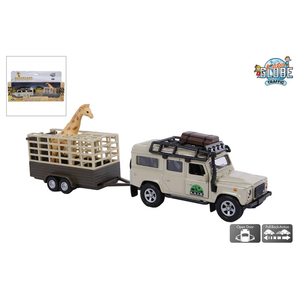 Kids Globe Traffic Land Rover Defender Met Giraftrailer